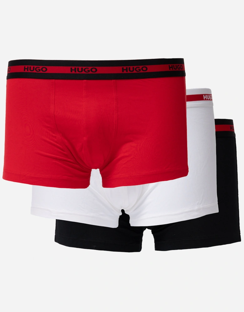 HUGO Planet 3-Pack Stretch-Cotton Logo Waistband Trunks - Bright Red 621