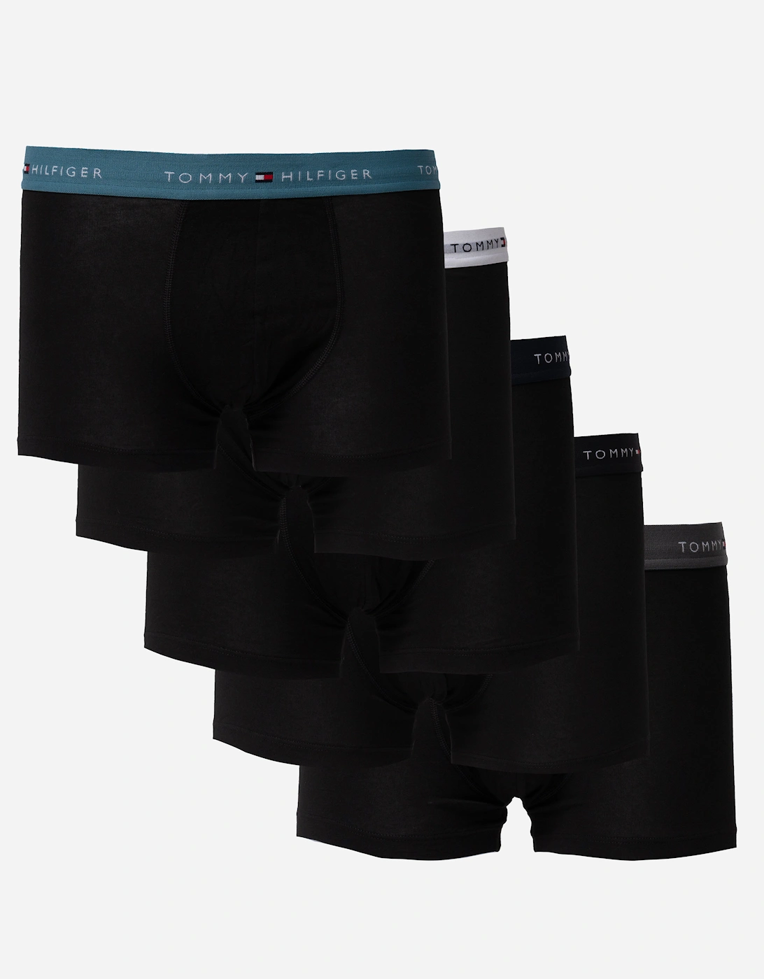 5 Pack Mens Waistband Trunks - B-Blue/Grey/Navy/Black/White, 7 of 6