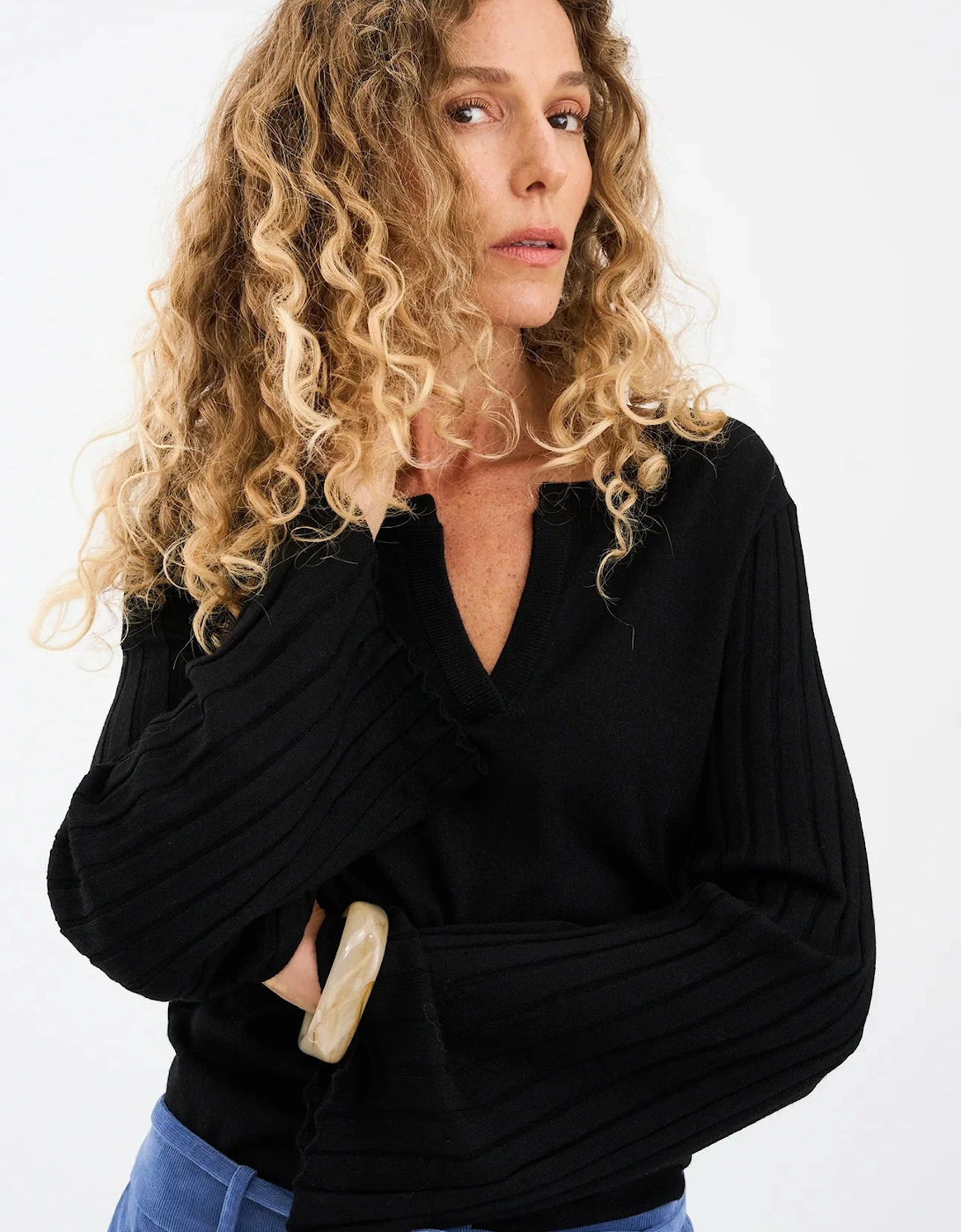 Vigga pleat sleeve lurex knit