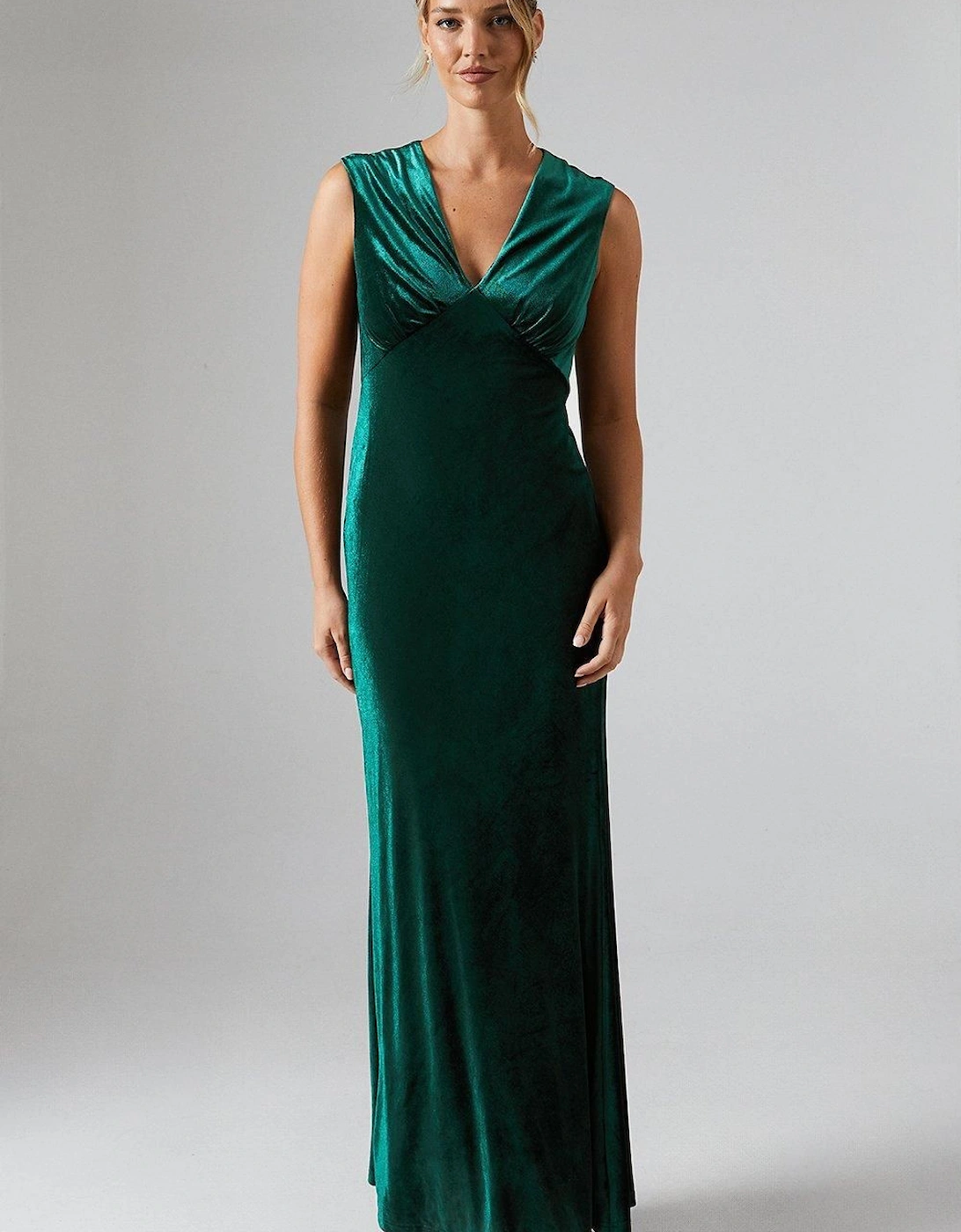 Velvet Open Back Detail Maxi Bridesmaid Dress, 2 of 1