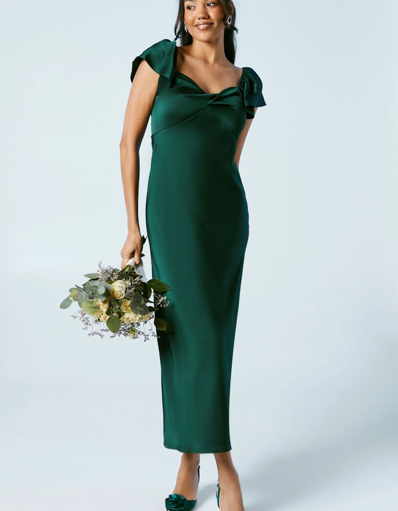 Twist Front Angel Sleeve Bridesmaid Dress