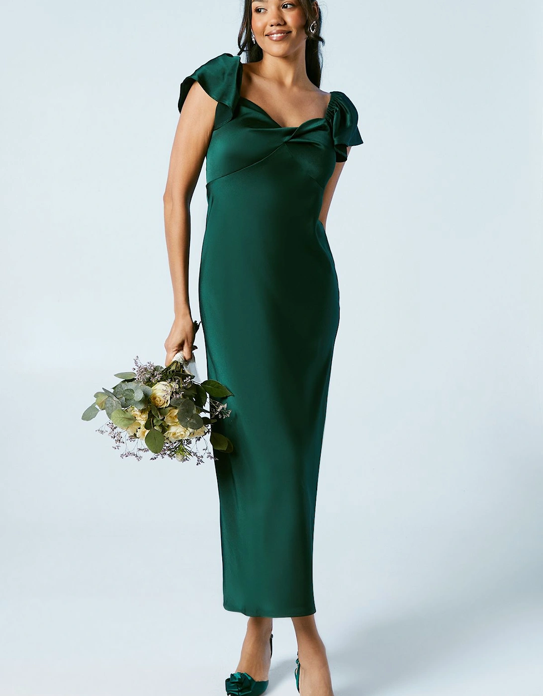 Twist Front Angel Sleeve Bridesmaid Dress, 2 of 1