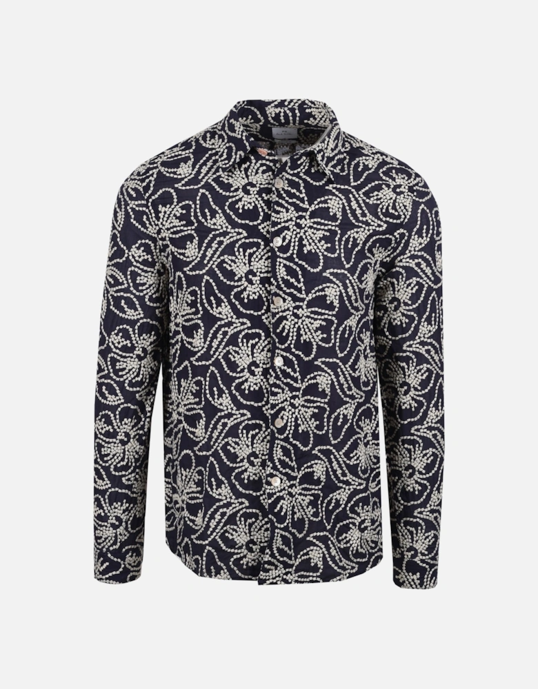 LS REG FIT FLORAL SHIRT NAVY