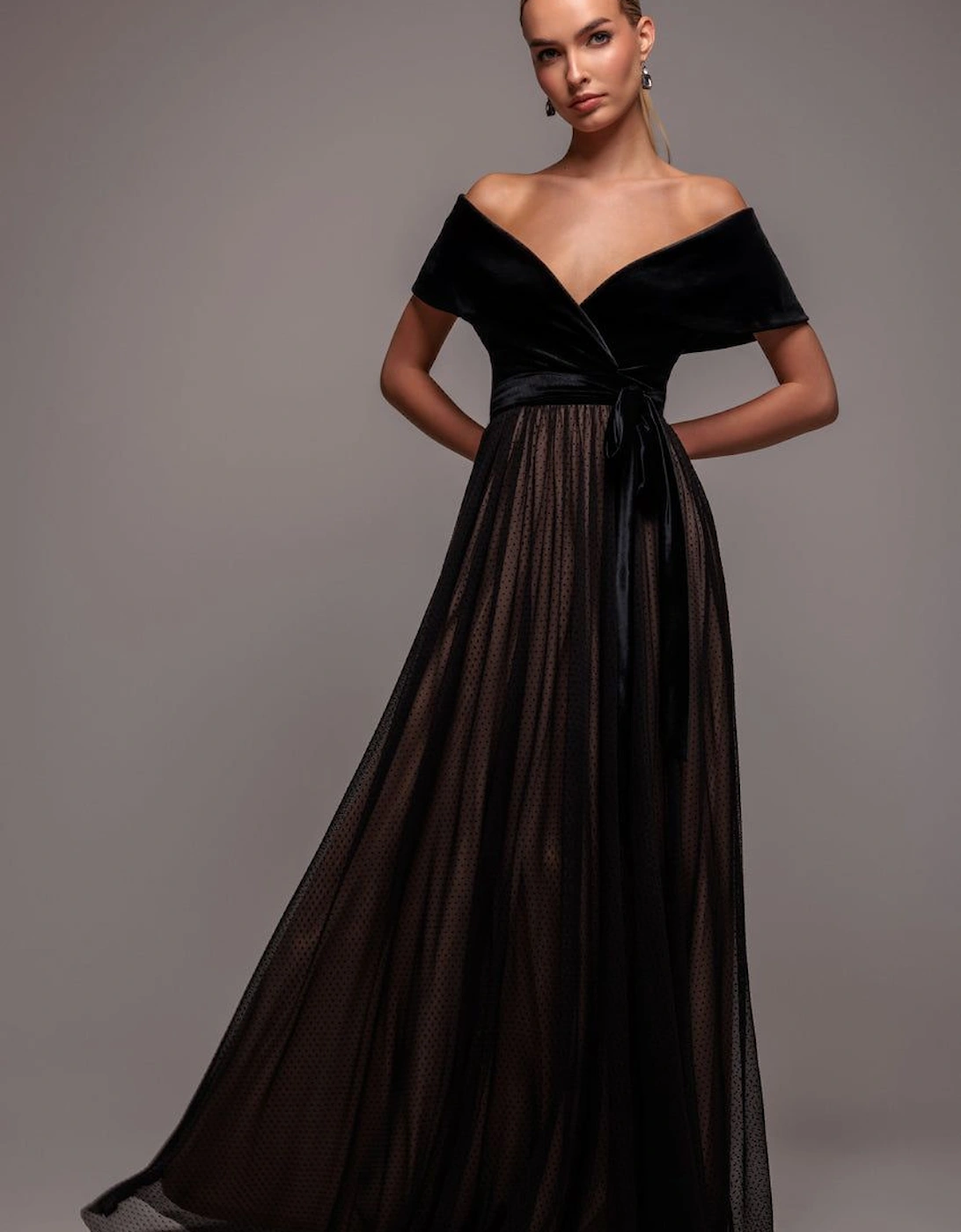 Velvet Bardot Dobby Mesh A Line Maxi Dress, 2 of 1