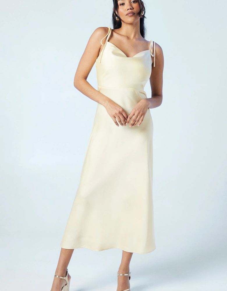 Spaghetti Strap Cowl Front Bridesmaid Midi Dress