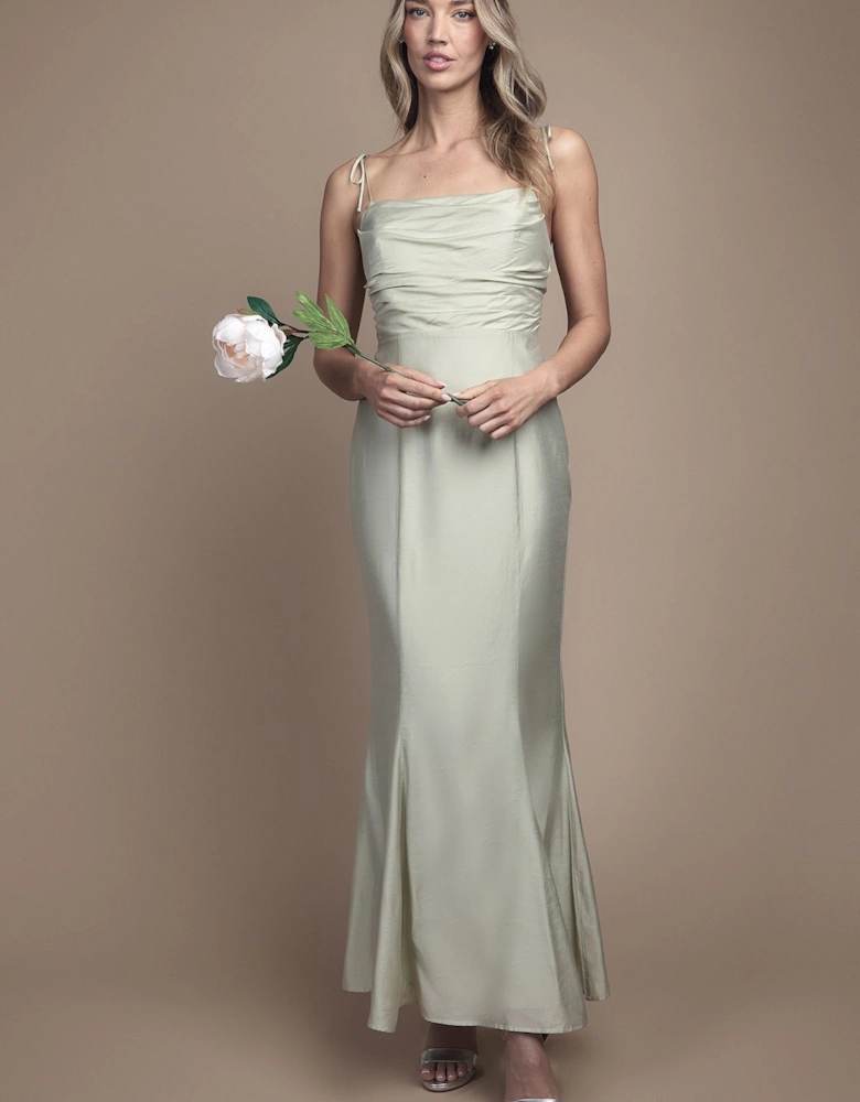 Satin Strappy Cowl Neck Bridesmaid Dress