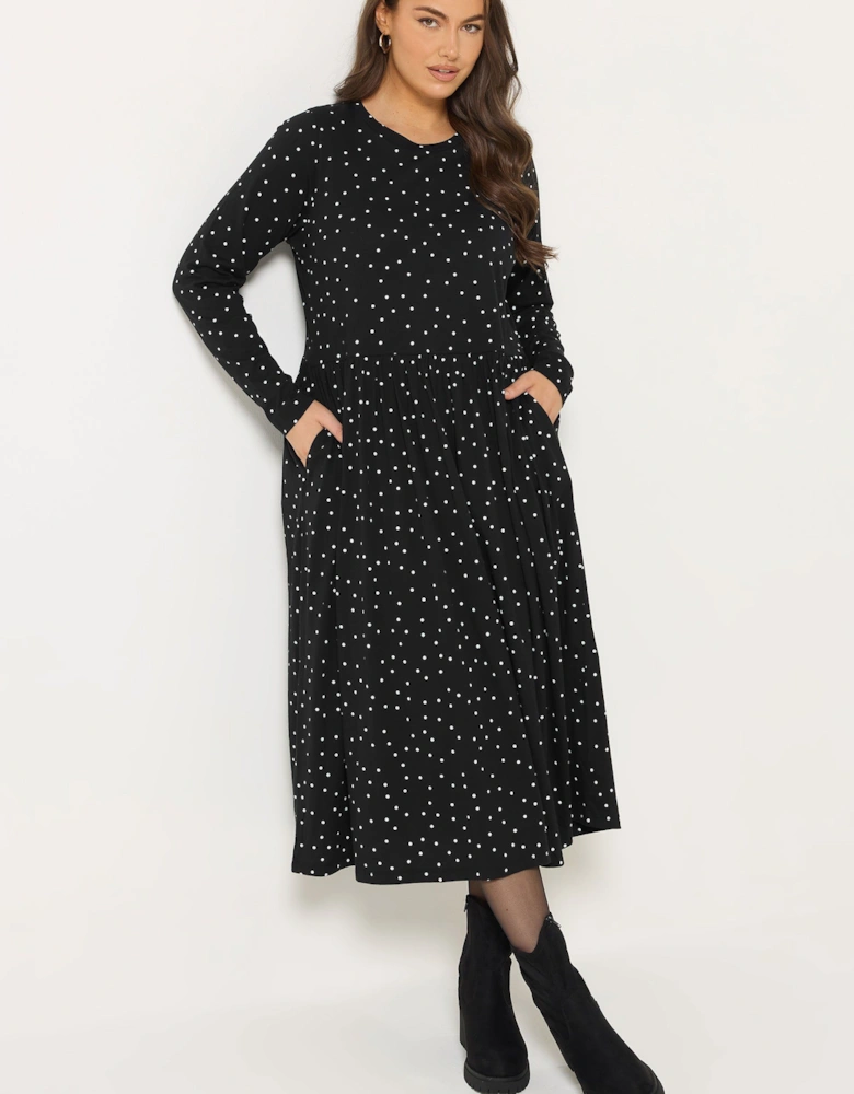 Polka Dot Peplum Maxi Dress