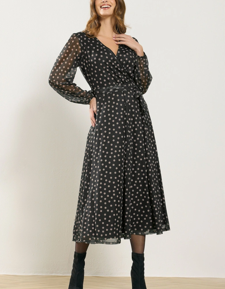 Polka Dot Mesh Wrap Dress