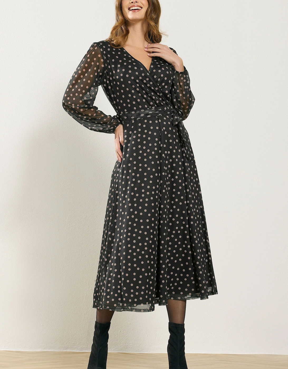 Polka Dot Mesh Wrap Dress, 2 of 1