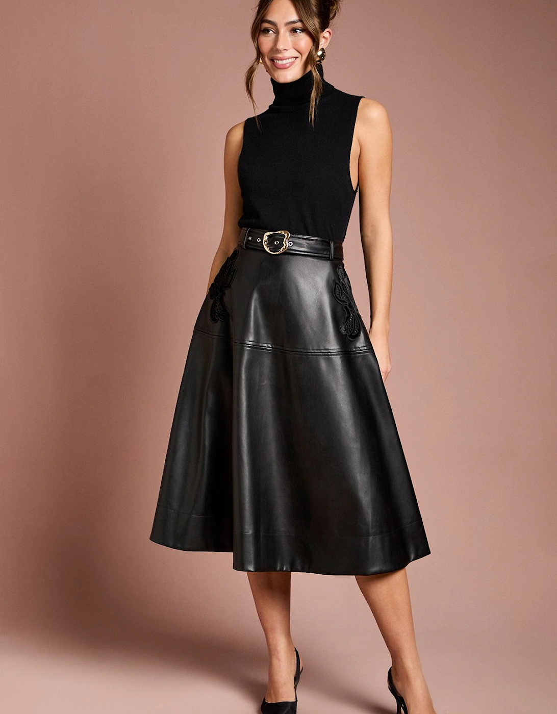 Applique PU Midi Skirt, 2 of 1