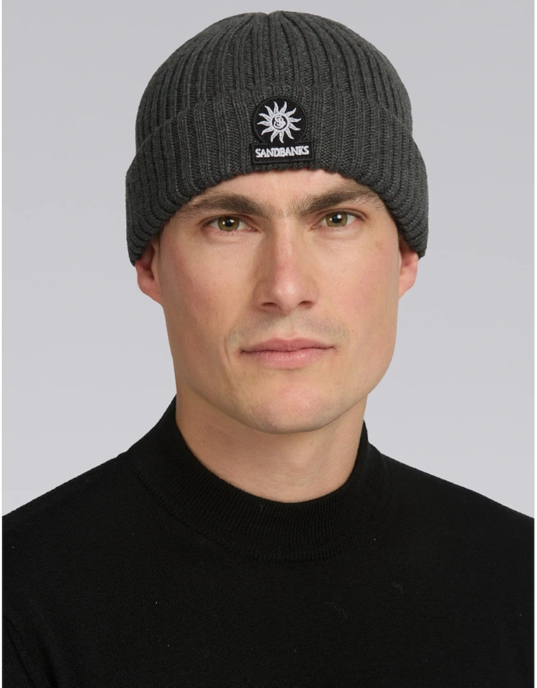 Merino Wool Ribbed Beanie Anthracite
