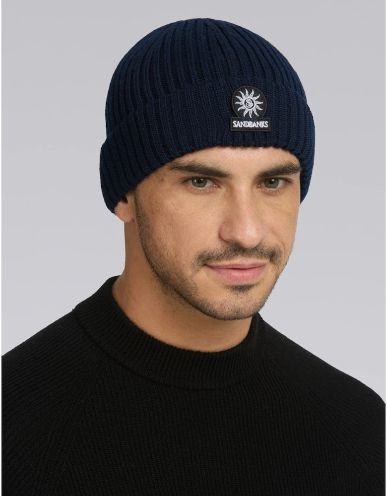Merino Wool Ribbed Beanie Navy