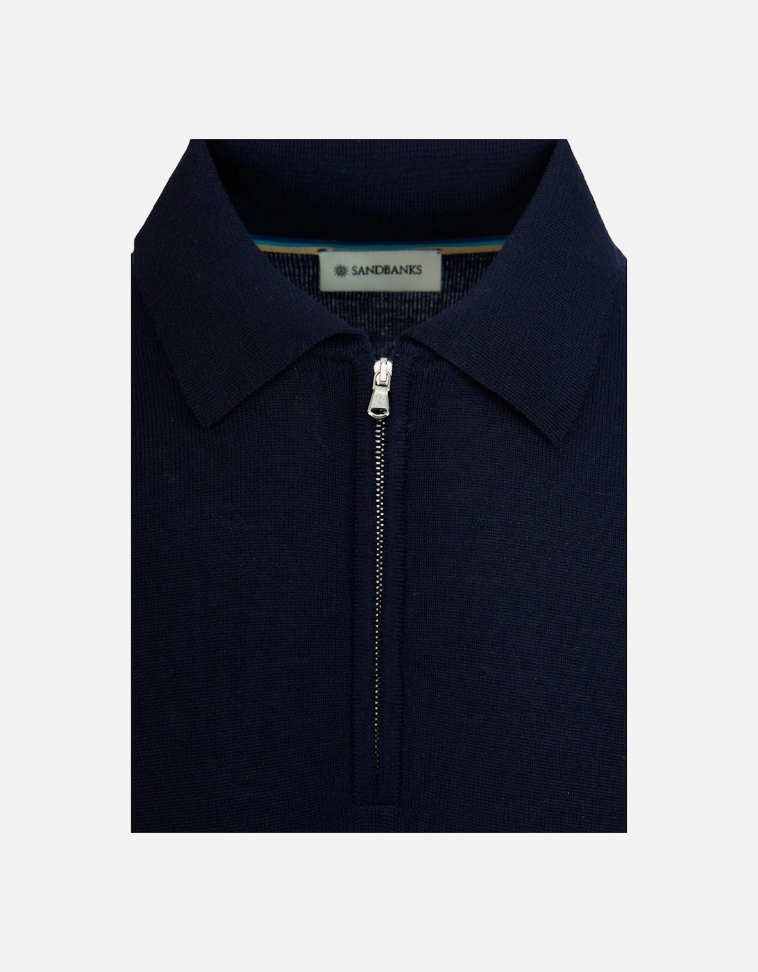 Merino Wool Zip Polo Shirt  Navy