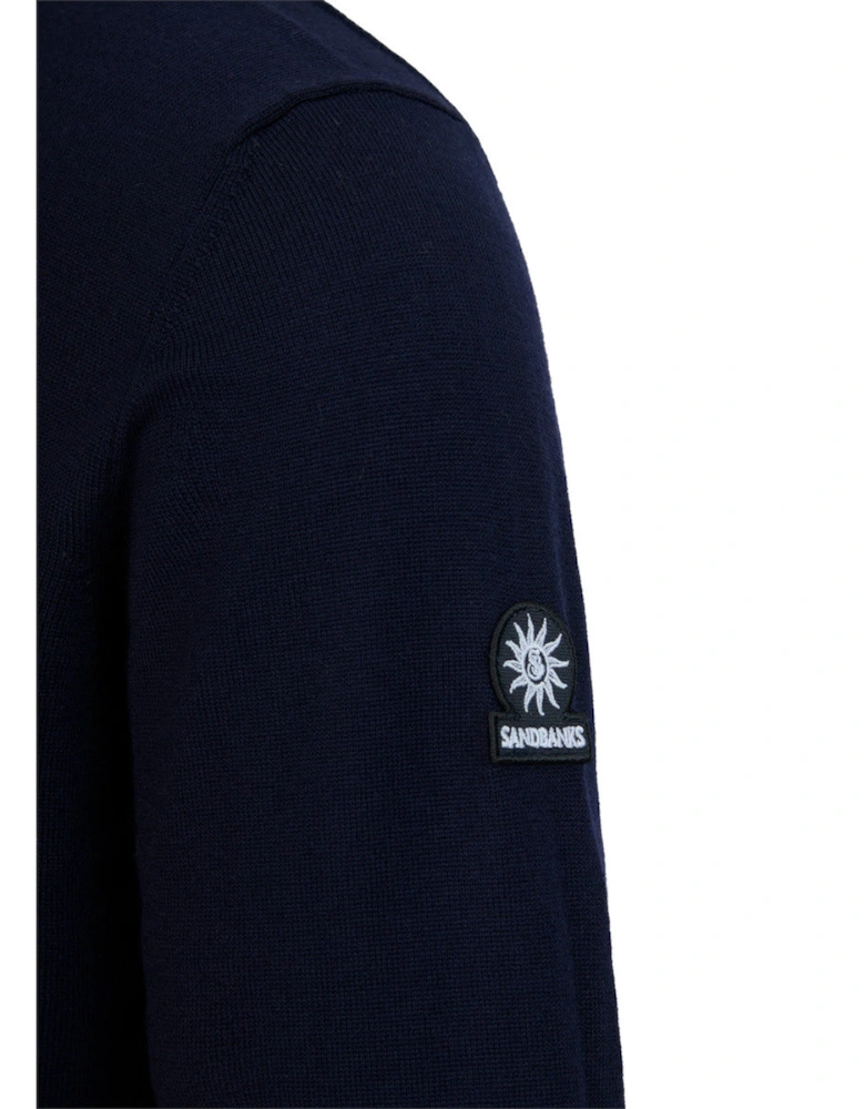 Merino Wool Zip Polo Shirt  Navy