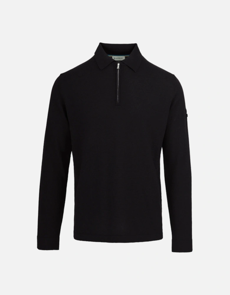 Merino Wool Zip Polo Shirt  Black