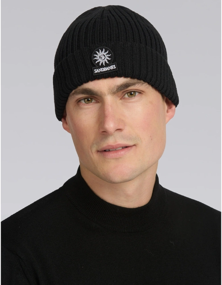 Merino Wool Ribbed Beanie Black