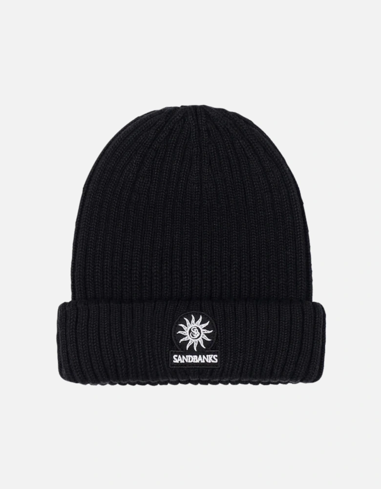 Merino Wool Ribbed Beanie Black