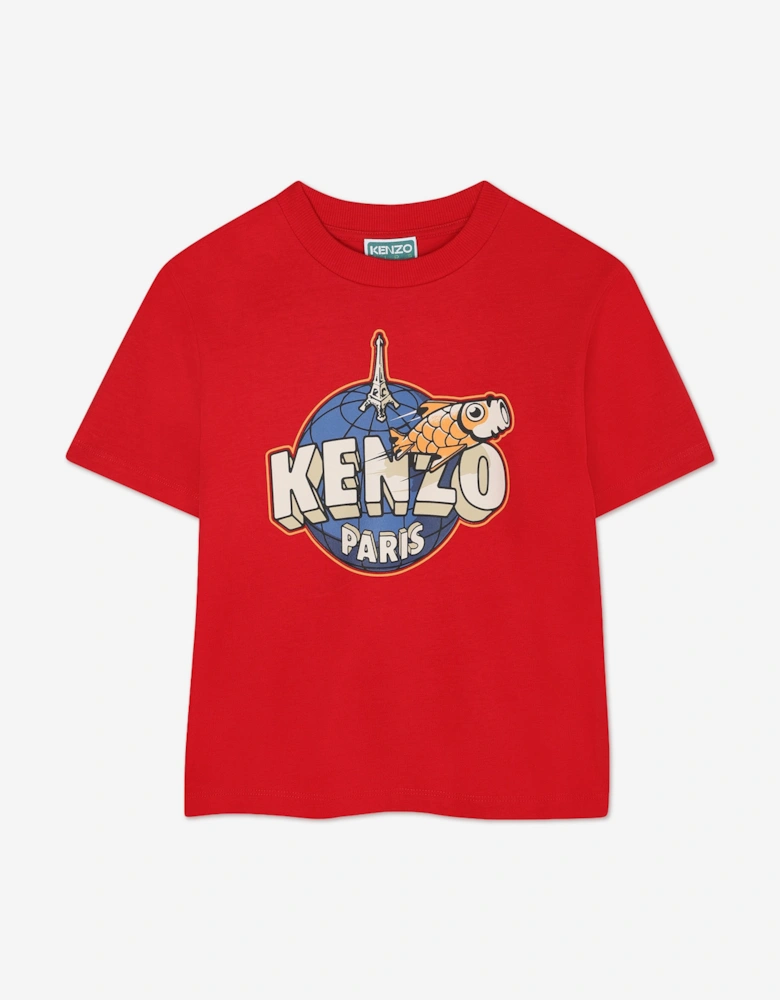 Boys Logo Print T-Shirt in Red