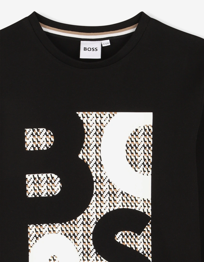 BOSS Boys Long Sleeve Logo T-Shirt in Black