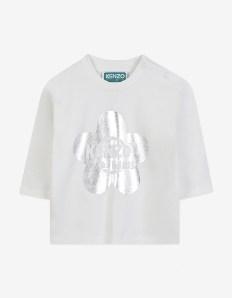 Baby Girls Long Sleeve Logo T-Shirt in Ivory