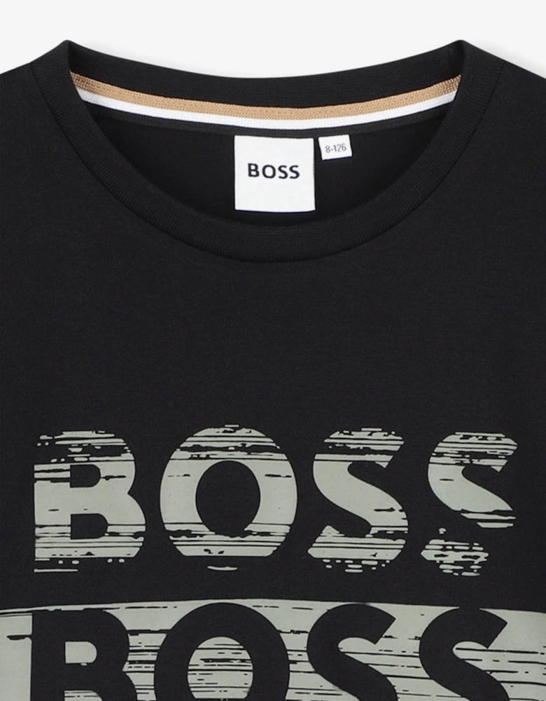 BOSS Boys Logo Print T-Shirt in Black