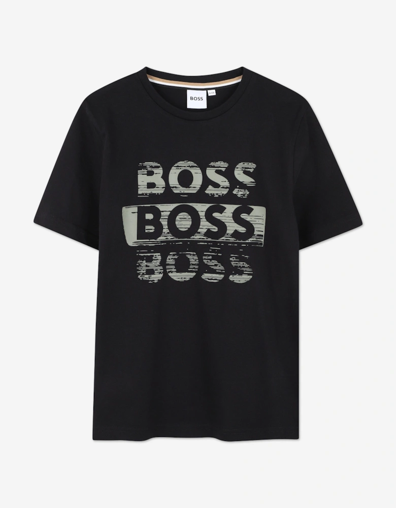 BOSS Boys Logo Print T-Shirt in Black