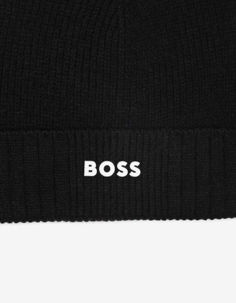 BOSS Boys Knitted Logo Beanie Hat in Black