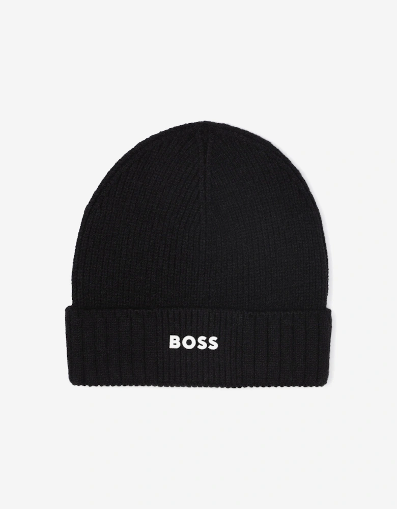 BOSS Boys Knitted Logo Beanie Hat in Black
