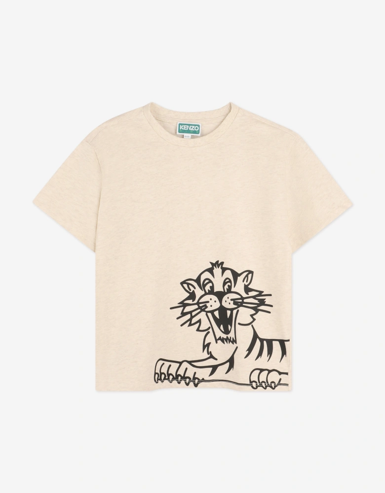 Boys Tiger Print T-Shirt in Ivory