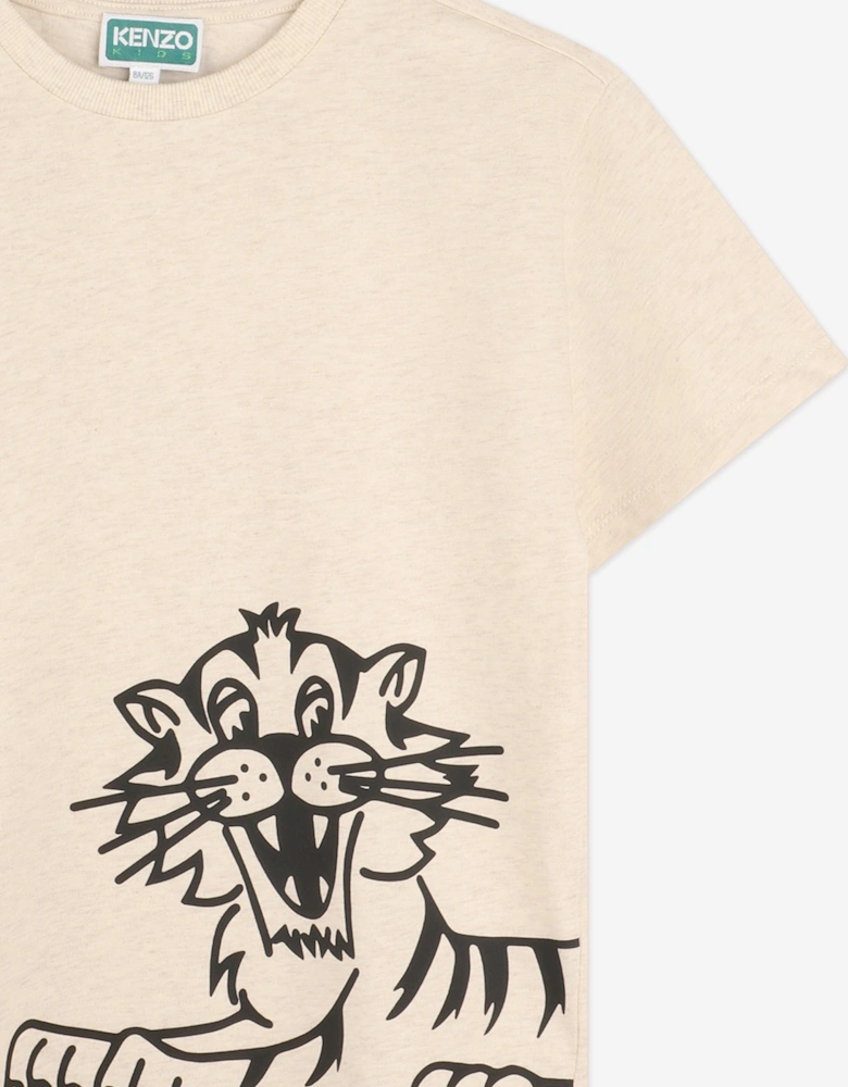 Boys Tiger Print T-Shirt in Ivory