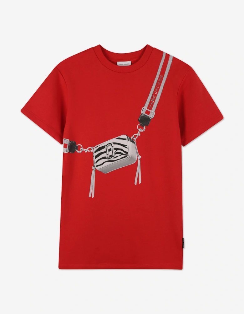 Girls Snapshot Bag Print Dress in Red