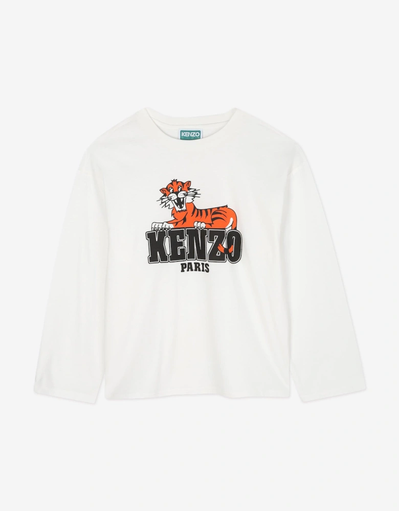 Boys Long Sleeve Tiger Logo T-Shirt in Ivory