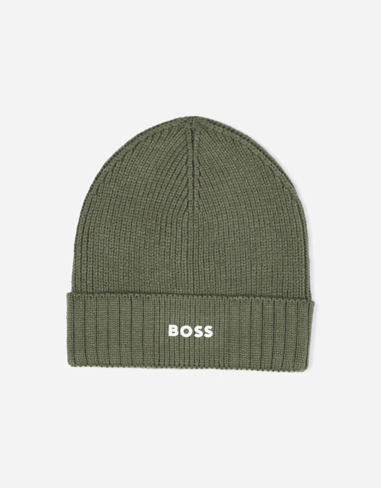 BOSS Boys Knitted Logo Beanie Hat in Green