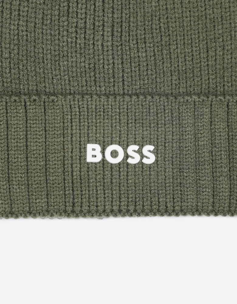 BOSS Boys Knitted Logo Beanie Hat in Green