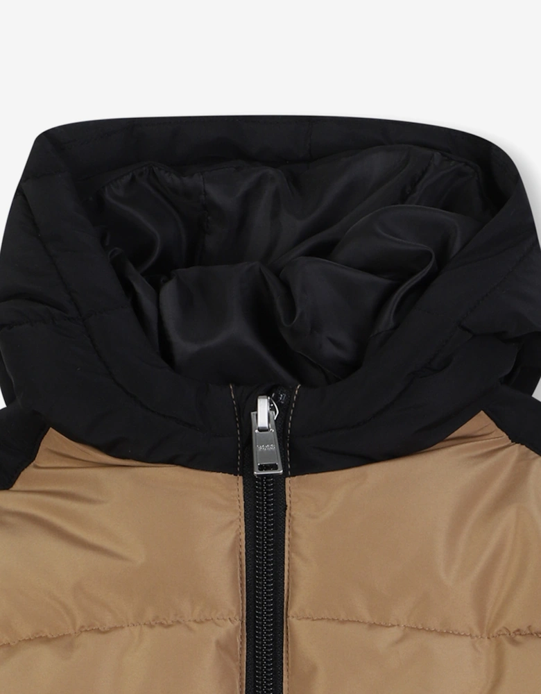 BOSS Baby Boys Hooded Puffer Jacket in Brown