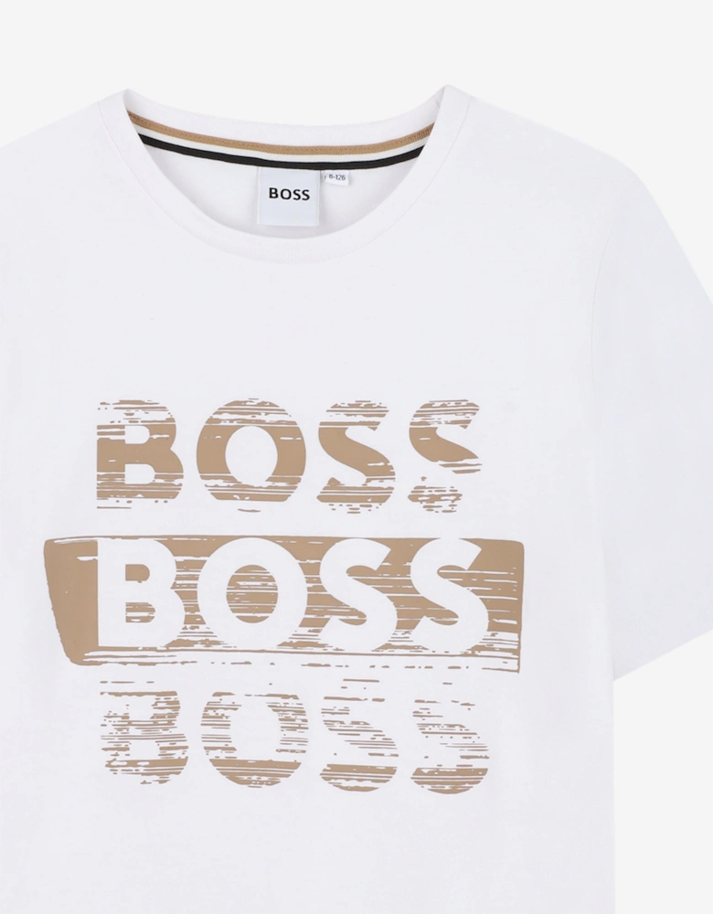 BOSS Boys Logo Print T-Shirt in White