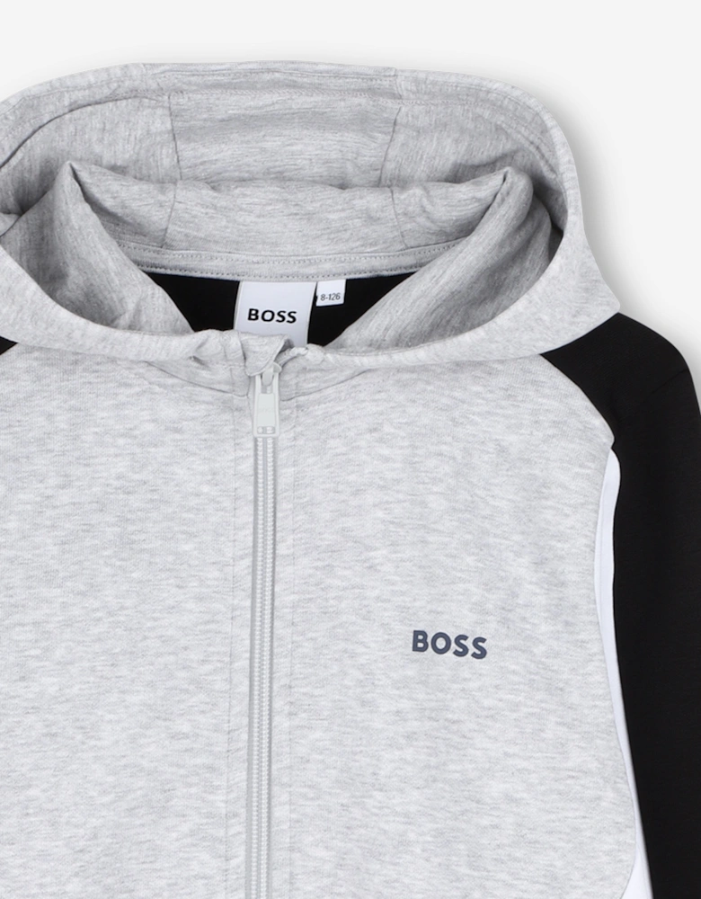 BOSS Boys Logo Print Zip Up Top in Grey