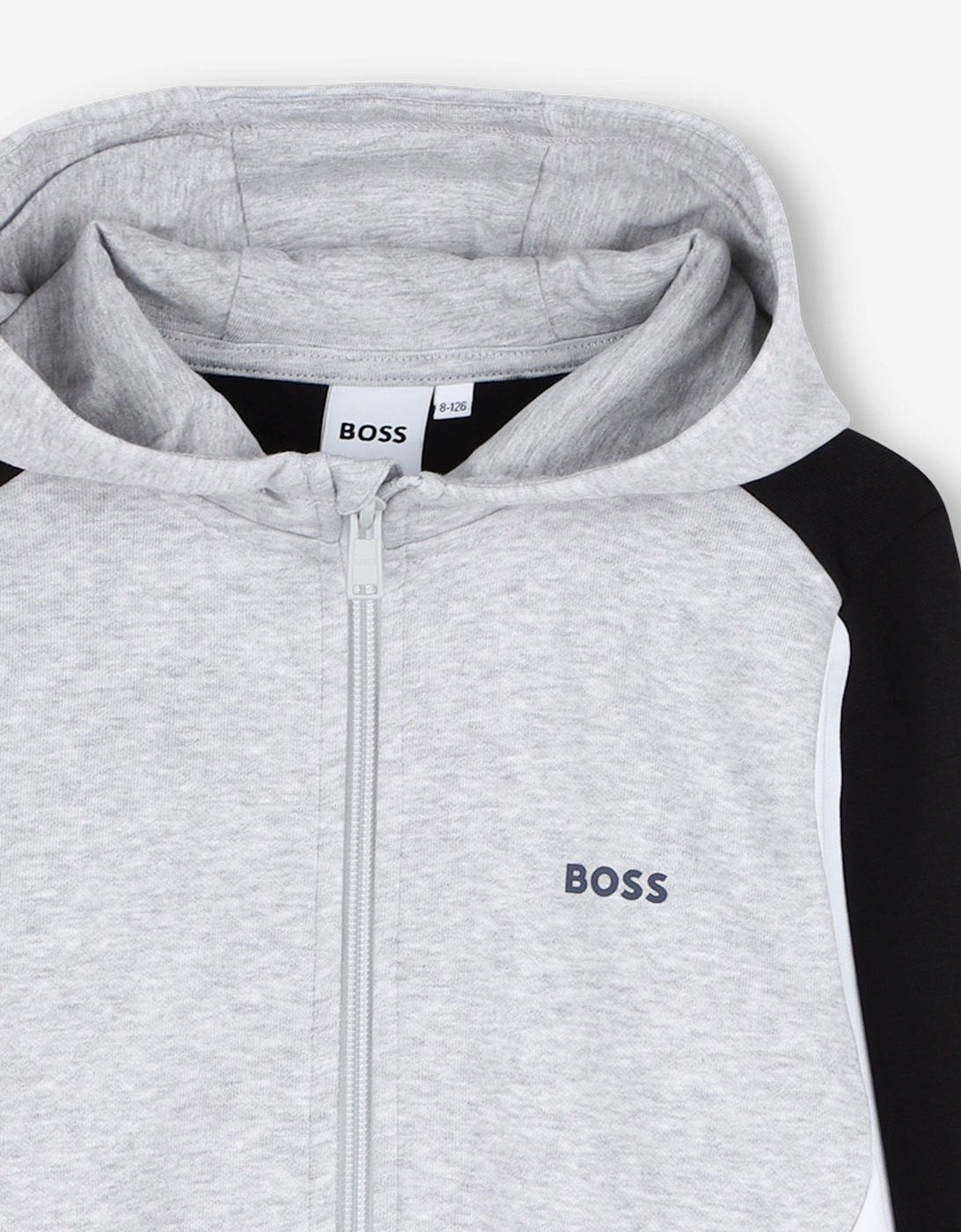 BOSS Boys Logo Print Zip Up Top in Grey