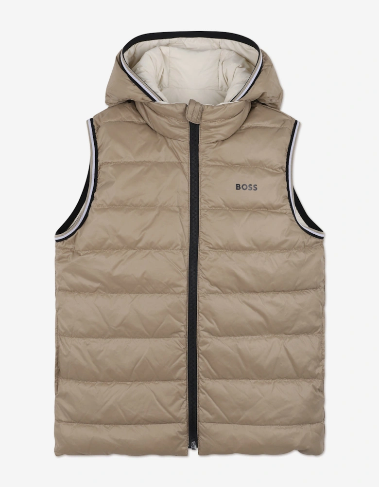 BOSS Boys Reversible Down Padded Gilet in Ivory