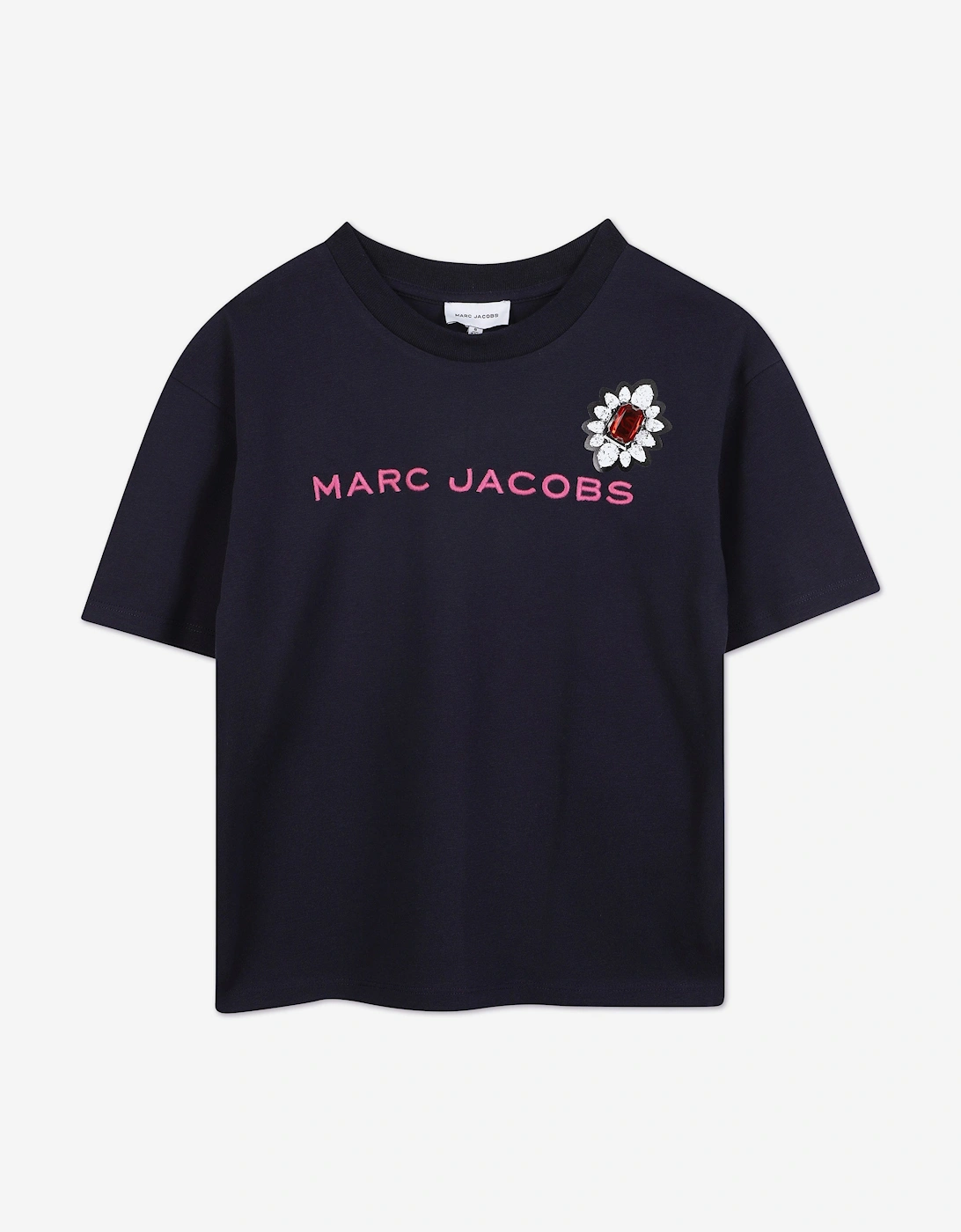 Girls Embroidered Logo T-Shirt in Navy, 5 of 4