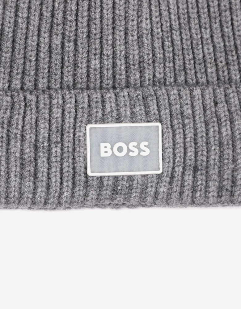 BOSS Boys Logo Knitted Beanie Hat in Grey