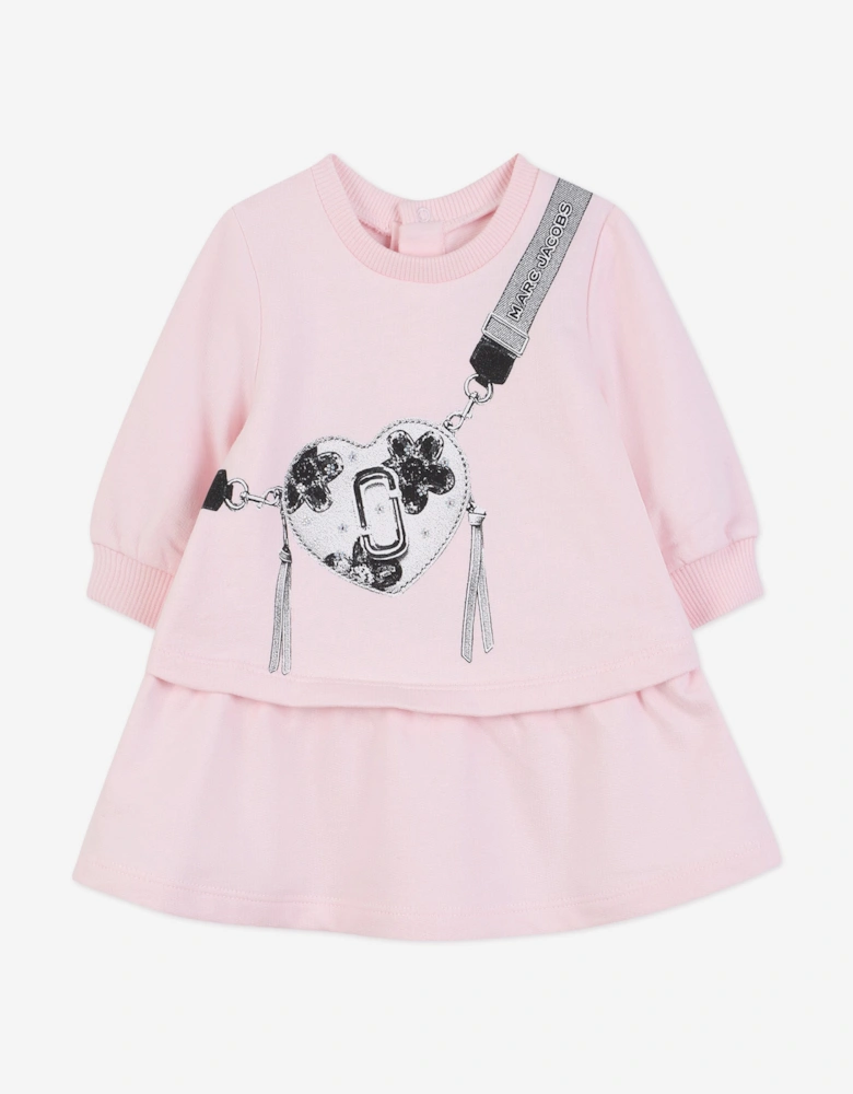 Baby Girls Snapshot Bag Print Sweater Dress in Pink