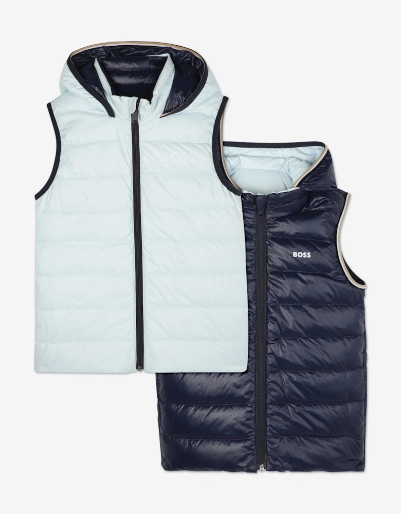 BOSS Boys Reversible Down Padded Gilet in Blue