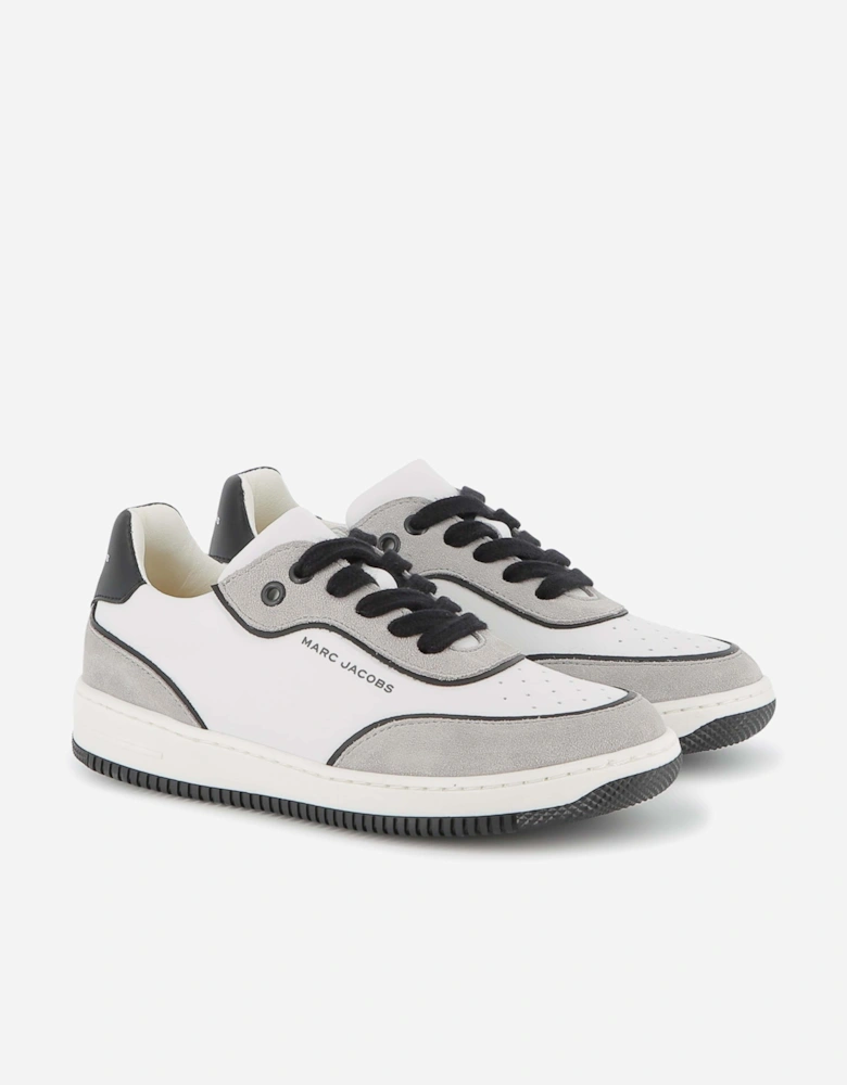 Kids Leather Logo Lace-Up Trainers in White