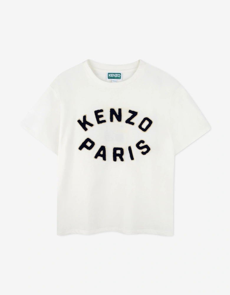 Kids Embroidered Logo T-Shirt in Ivory