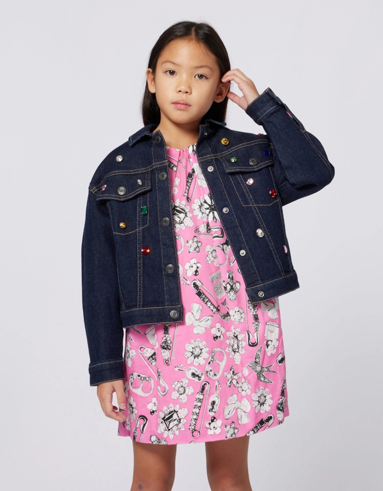 Girls Gemstone Denim Jacket in Navy