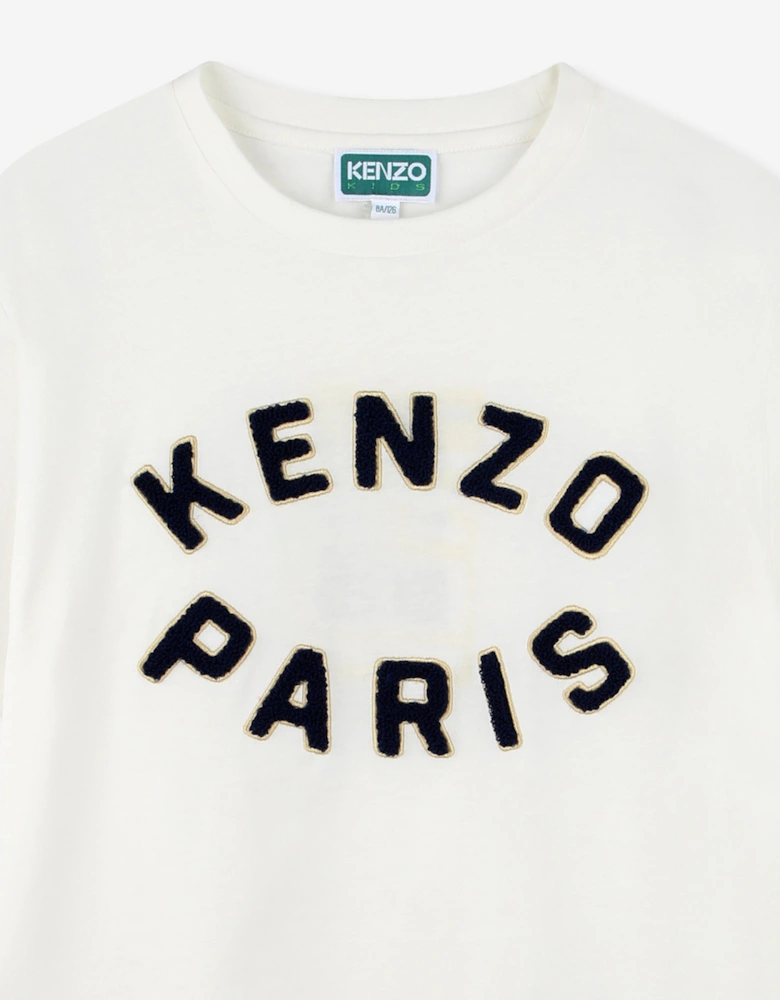 Kids Embroidered Logo T-Shirt in Ivory