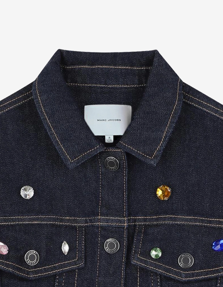 Girls Gemstone Denim Jacket in Navy