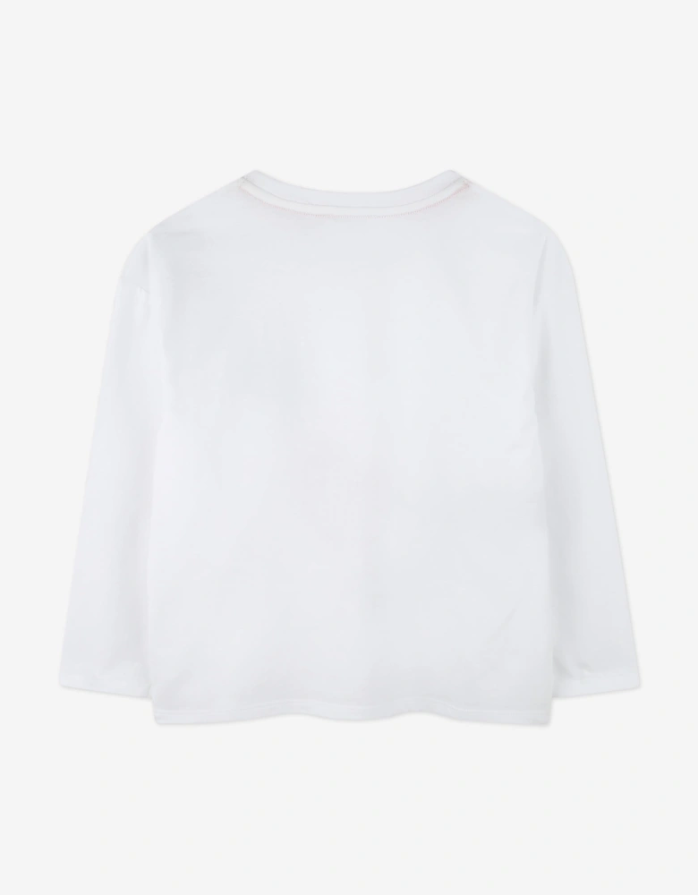 Girls Long Sleeve Bag Print T-Shirt in White