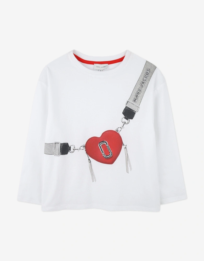 Girls Long Sleeve Bag Print T-Shirt in White